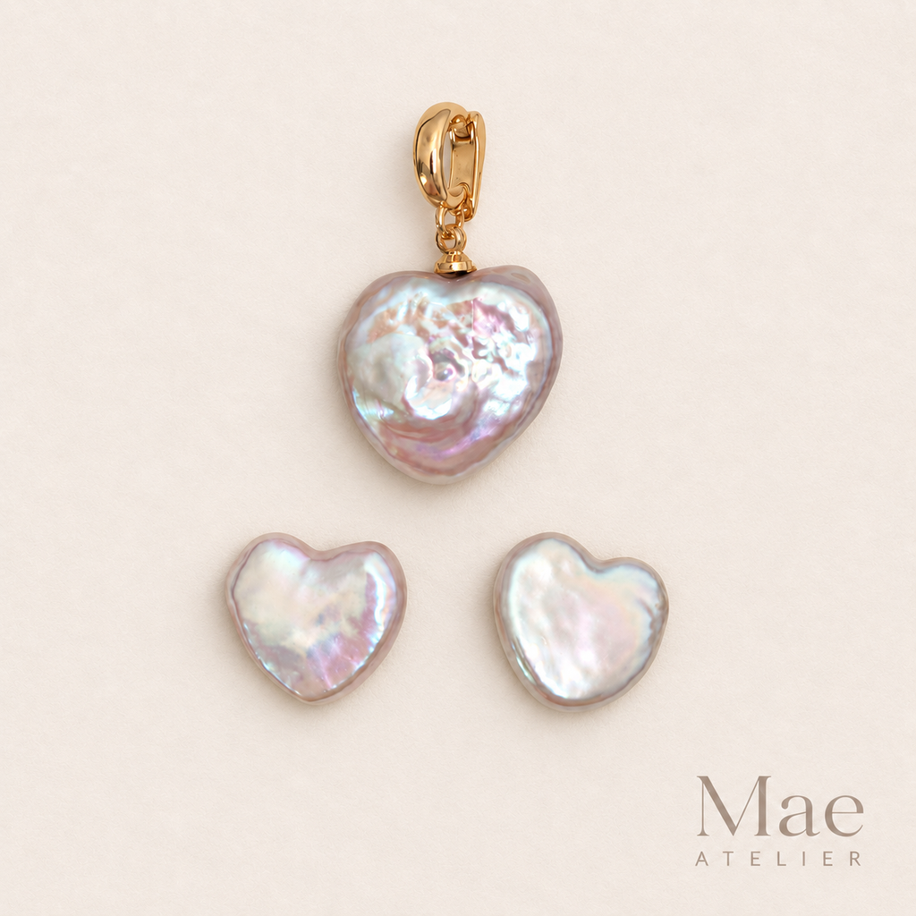 Heart Pearl Stud Earrings – Freshwater Baroque Pearl Studs, Handmade in Sterling Silver