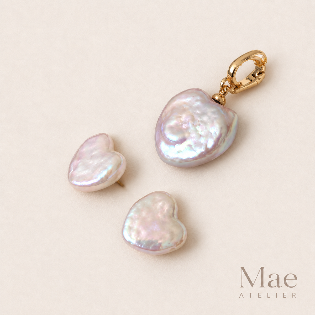 Side view of heart pearl stud earring