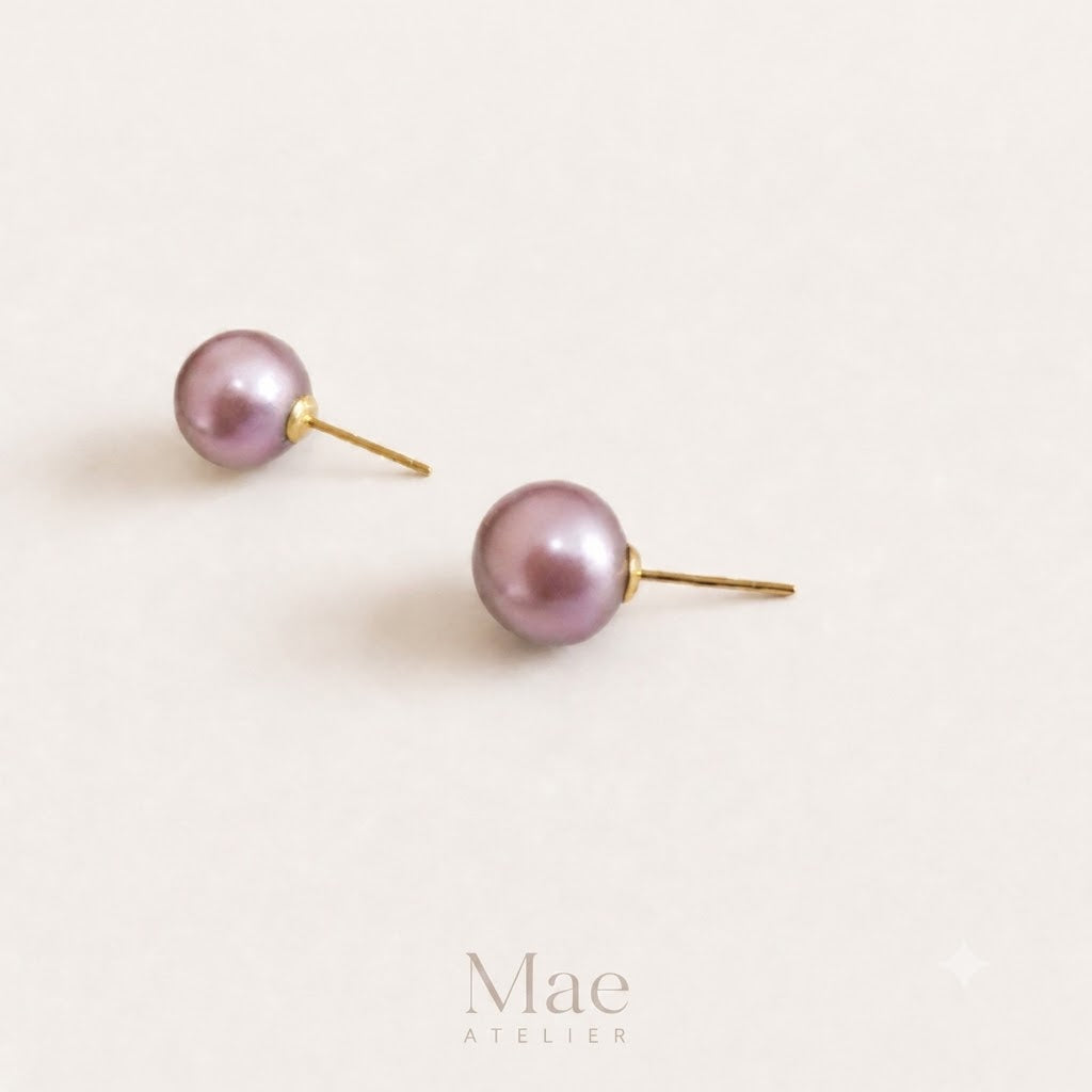 Natural Purple Edison Pearl Stud Earrings, 10-12mm Metallic