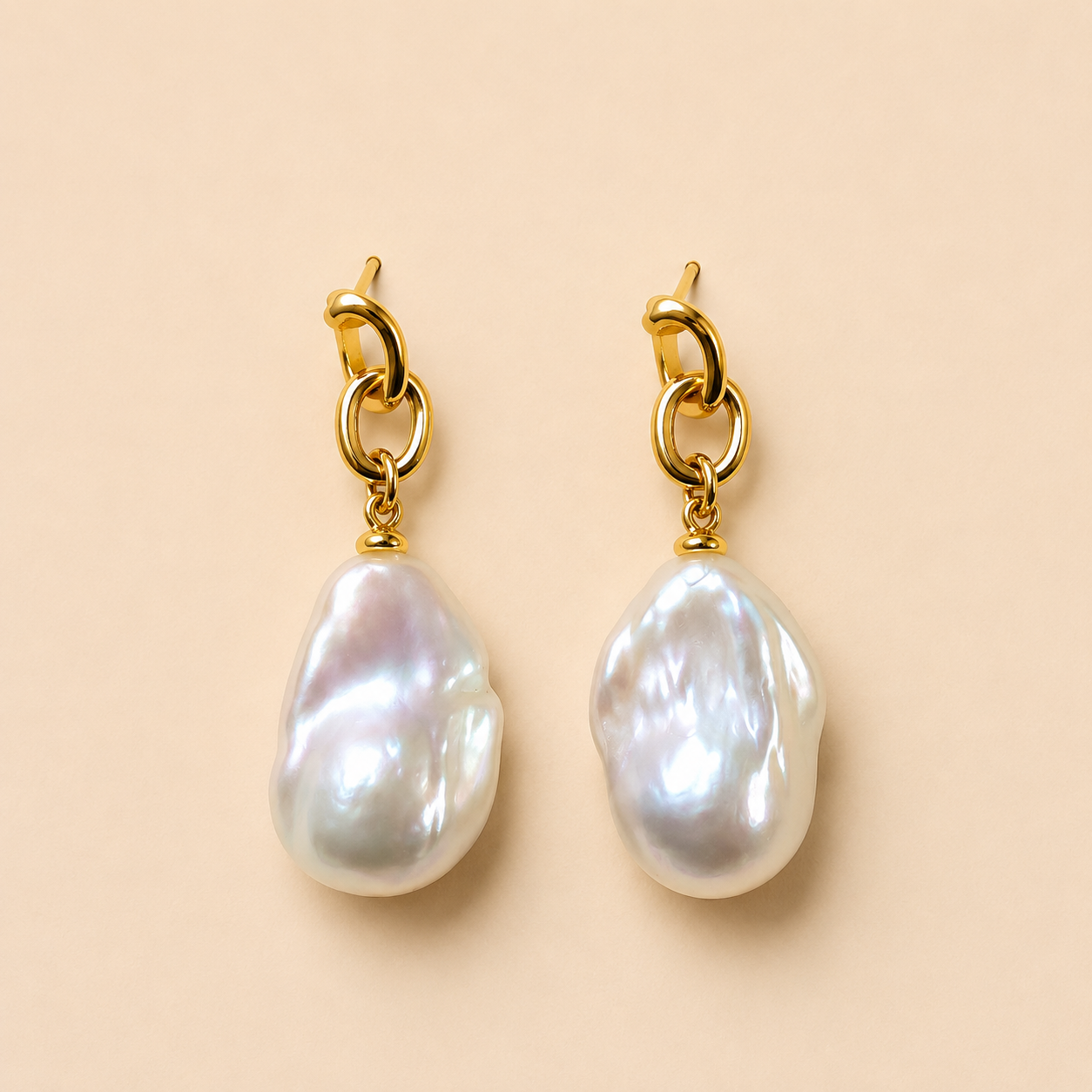 Gold Link Baroque Pearl Earrings