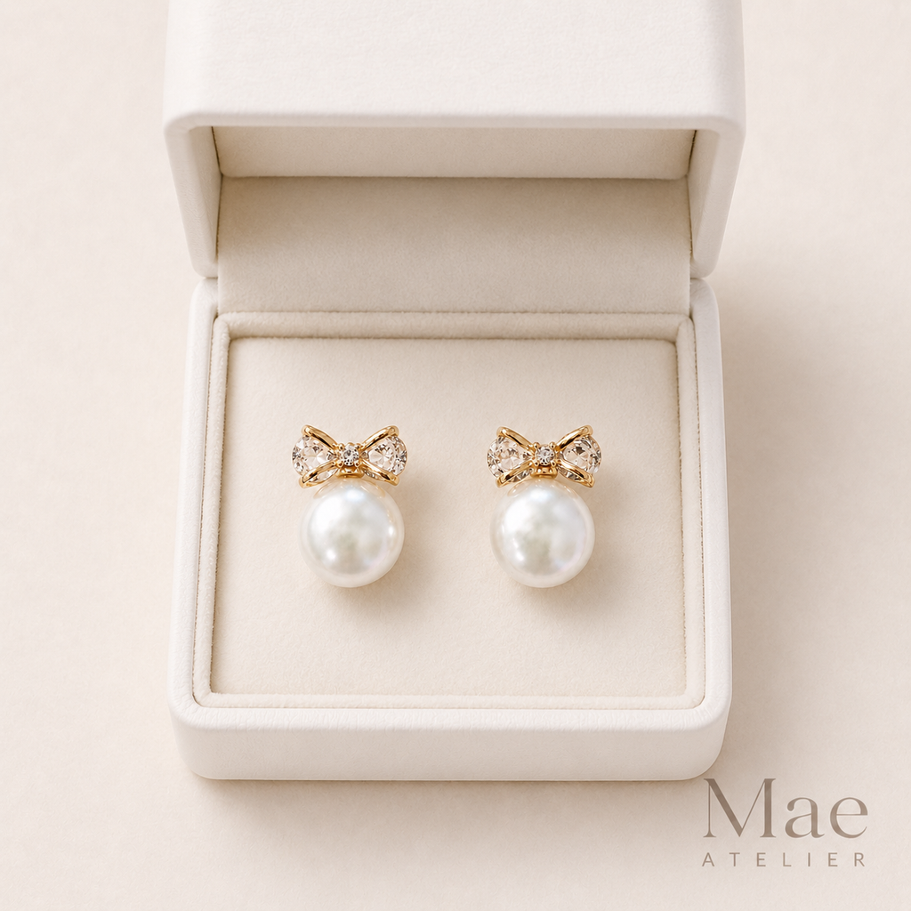 Coin Pearl Bow Earrings, Freshwater Pearl, CZ, S925 Sterling Silver, Bridal Wedding