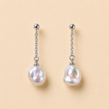 Silver Chain Pearl Drop Earrings