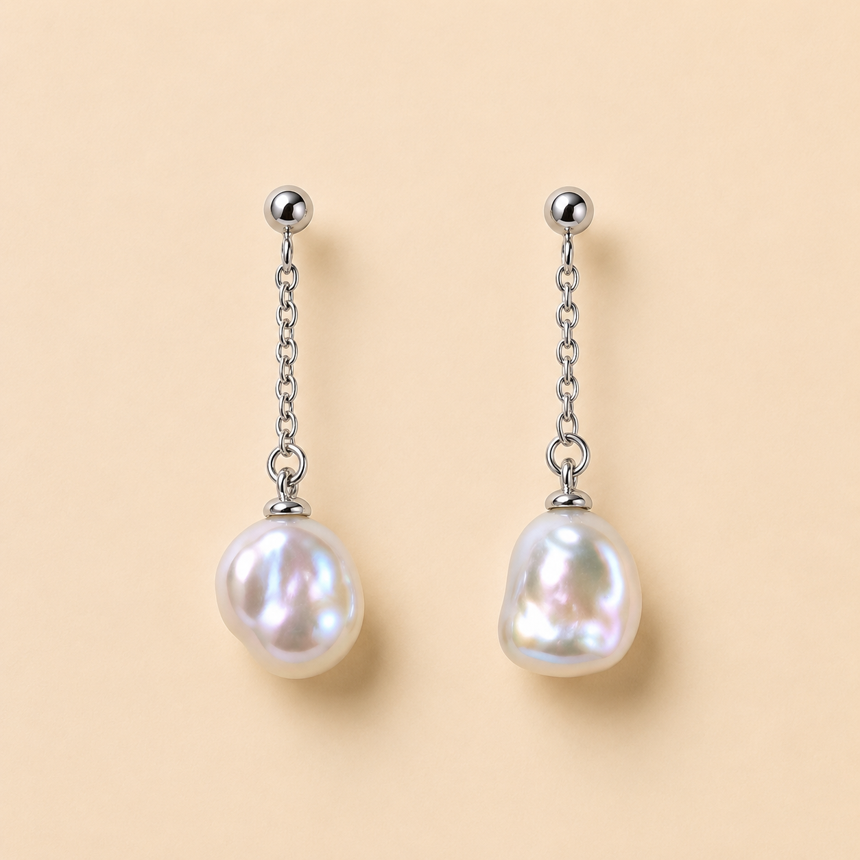 Silver Chain Pearl Drop Earrings