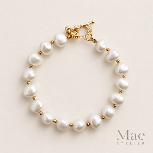 Convertible Keshi freshwater pearl bracelet necklace with 18K gold-plated rose clasp