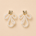 Golden Sonata Pearl Bow Earrings