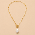 Aurora Baroque Pearl Pendant Necklace | Gold Paperclip Chain, Toggle Clasp