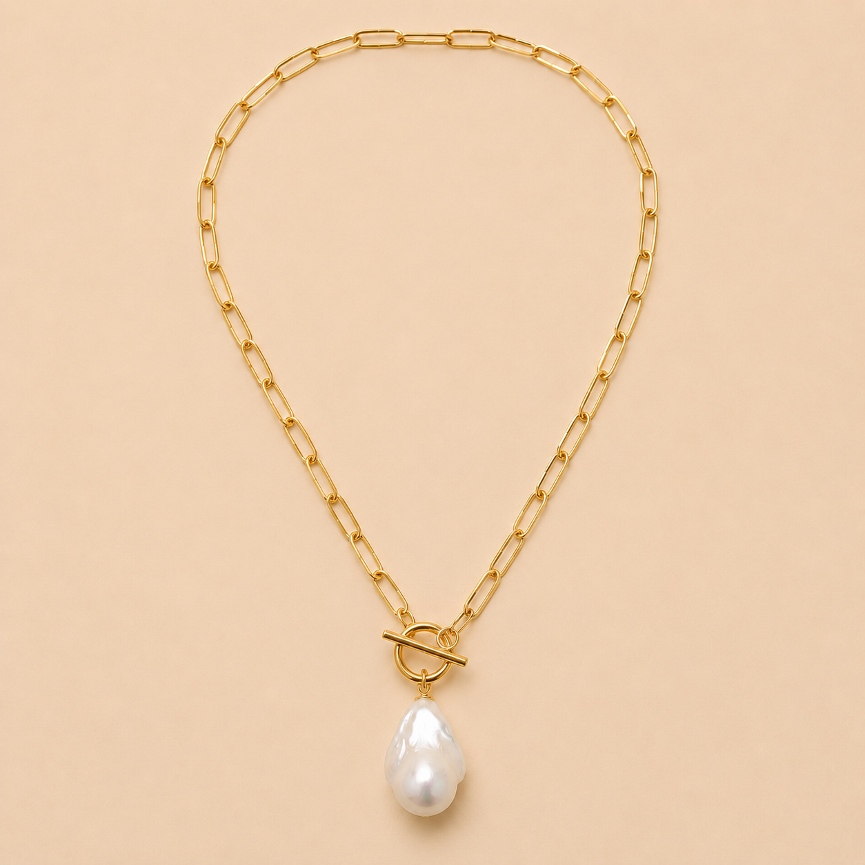Aurora Baroque Pearl Pendant Necklace | Gold Paperclip Chain, Toggle Clasp