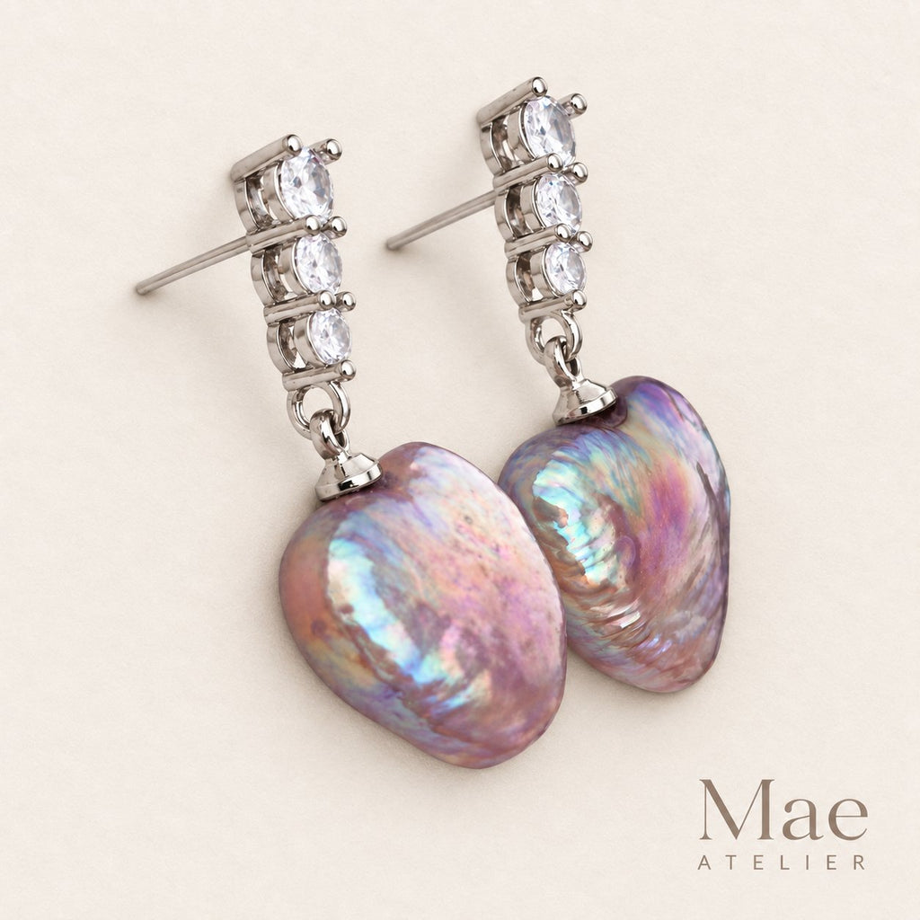 Purple heart pearl earrings and pendant gift set