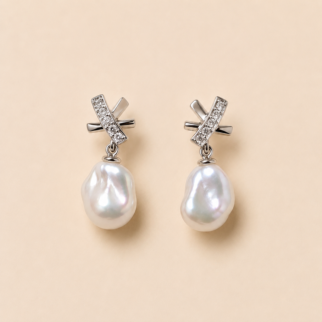 Luna Cross Baroque Pearl Earrings