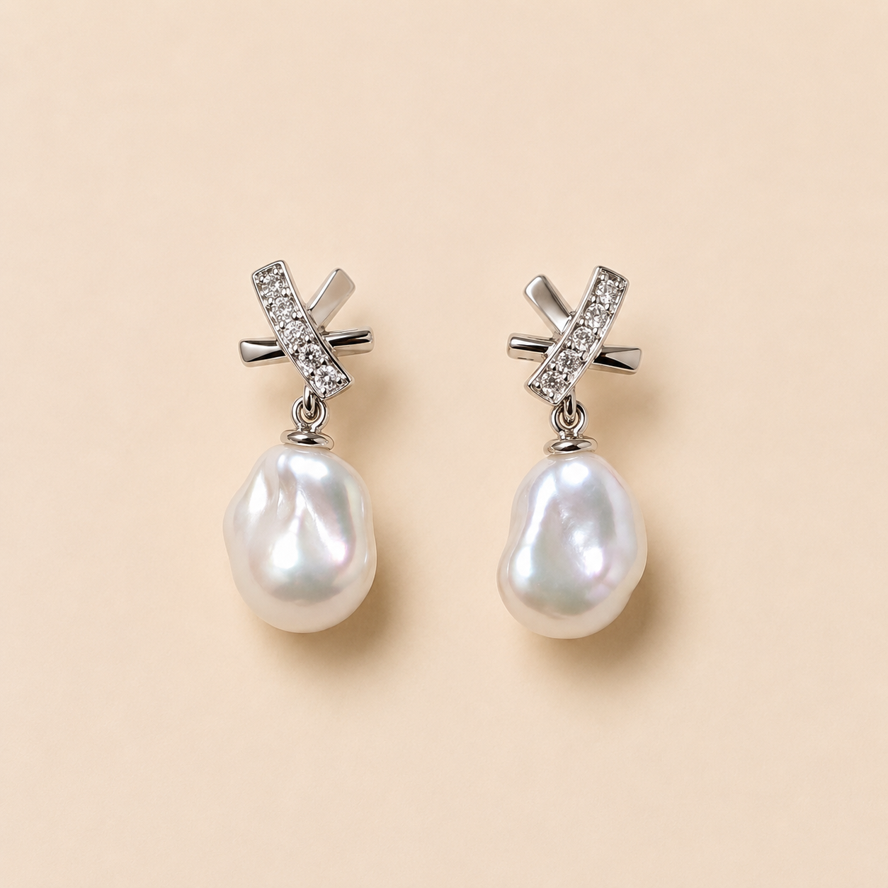 Luna Cross Baroque Pearl Earrings