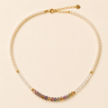 Summer Beach Pearl Necklace with Rainbow Glass Beads, Aurora Freshwater Pearls