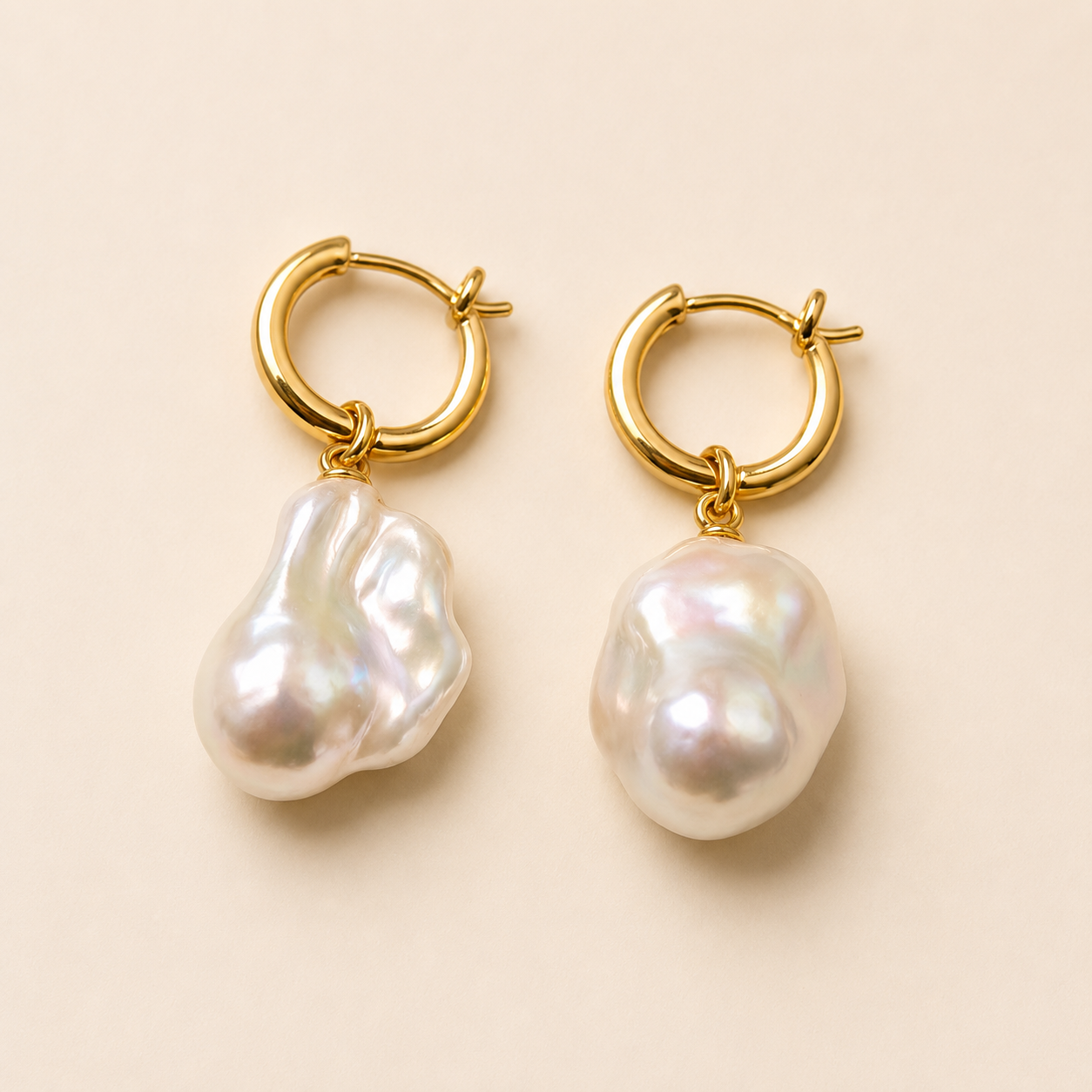 Gold Hoop Baroque Pearl Earrings Title