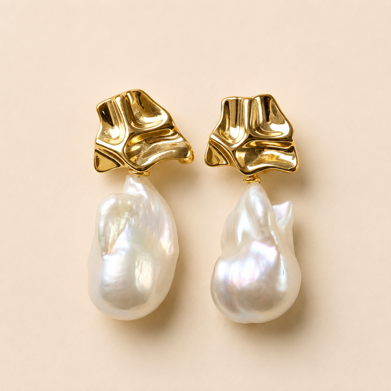 Golden Bloom Baroque Pearl Earrings