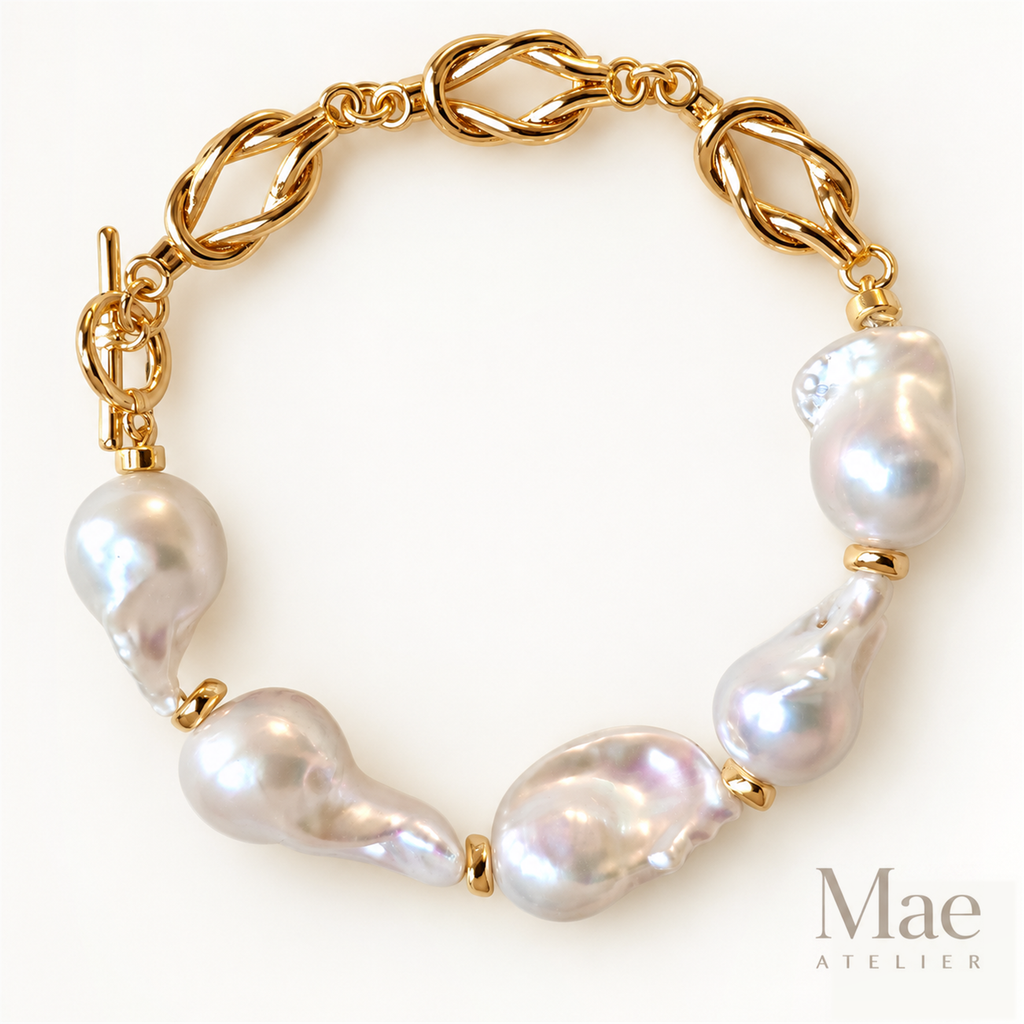 Aurora Chain Baroque Pearl Bracelet | Gold Chain & Toggle Clasp, Custom Fit — hero view
