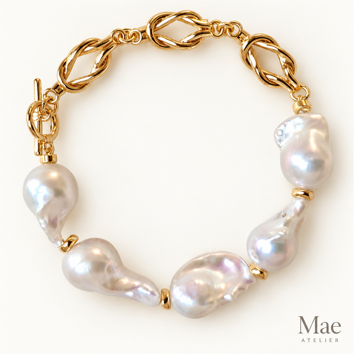 Aurora Chain Baroque Pearl Bracelet | Gold Chain & Toggle Clasp, Custom Fit — hero view
