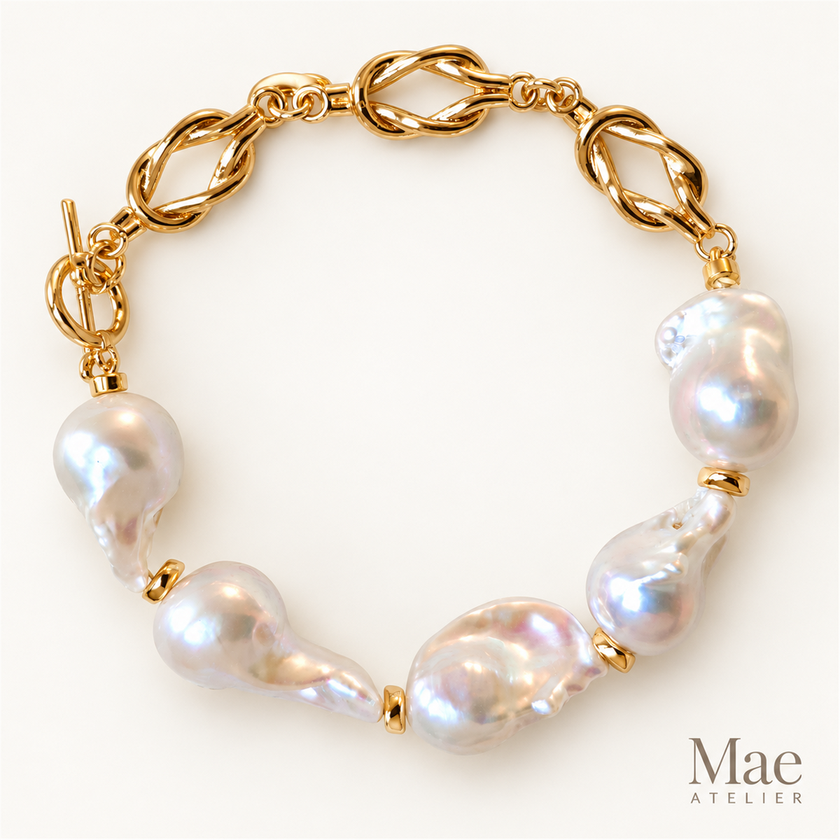 Aurora Chain Baroque Pearl Bracelet | Gold Chain & Toggle Clasp, Custom Fit — full product view