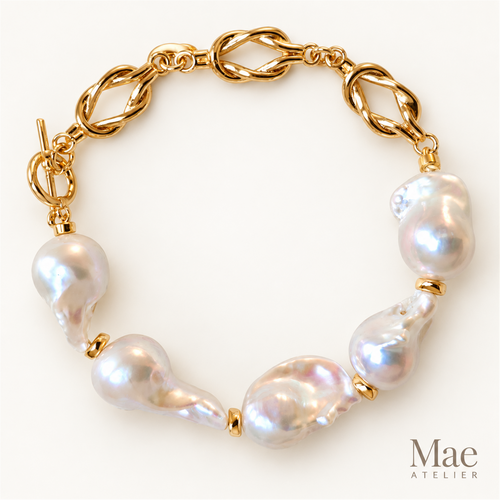 Aurora Chain Baroque Pearl Bracelet | Gold Chain & Toggle Clasp, Custom Fit — full product view