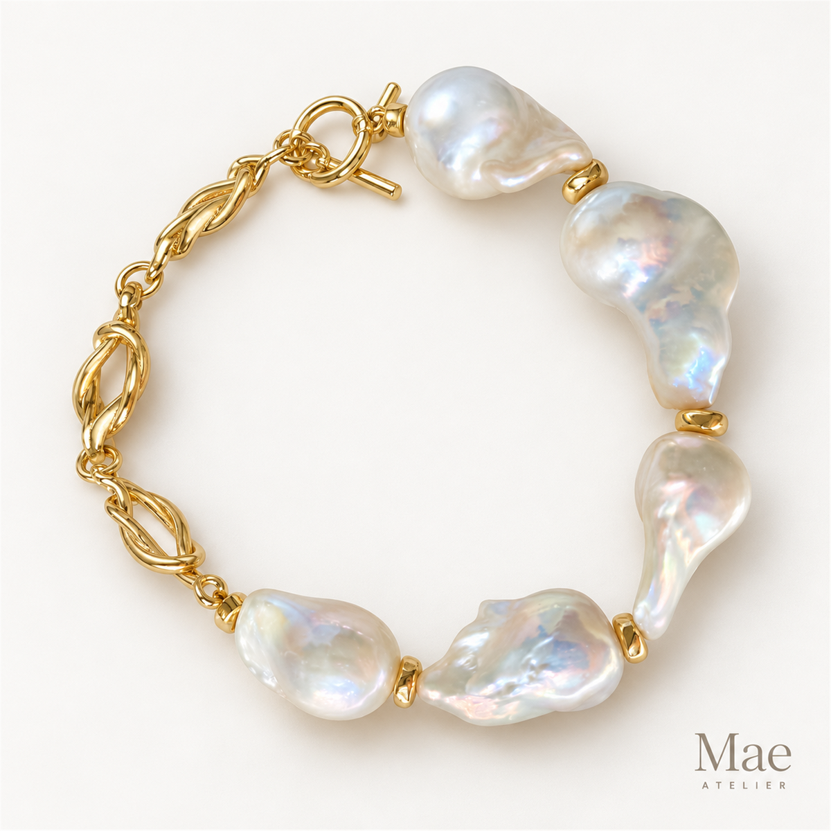 Aurora Chain Baroque Pearl Bracelet | Gold Chain & Toggle Clasp, Custom Fit — alternate angle