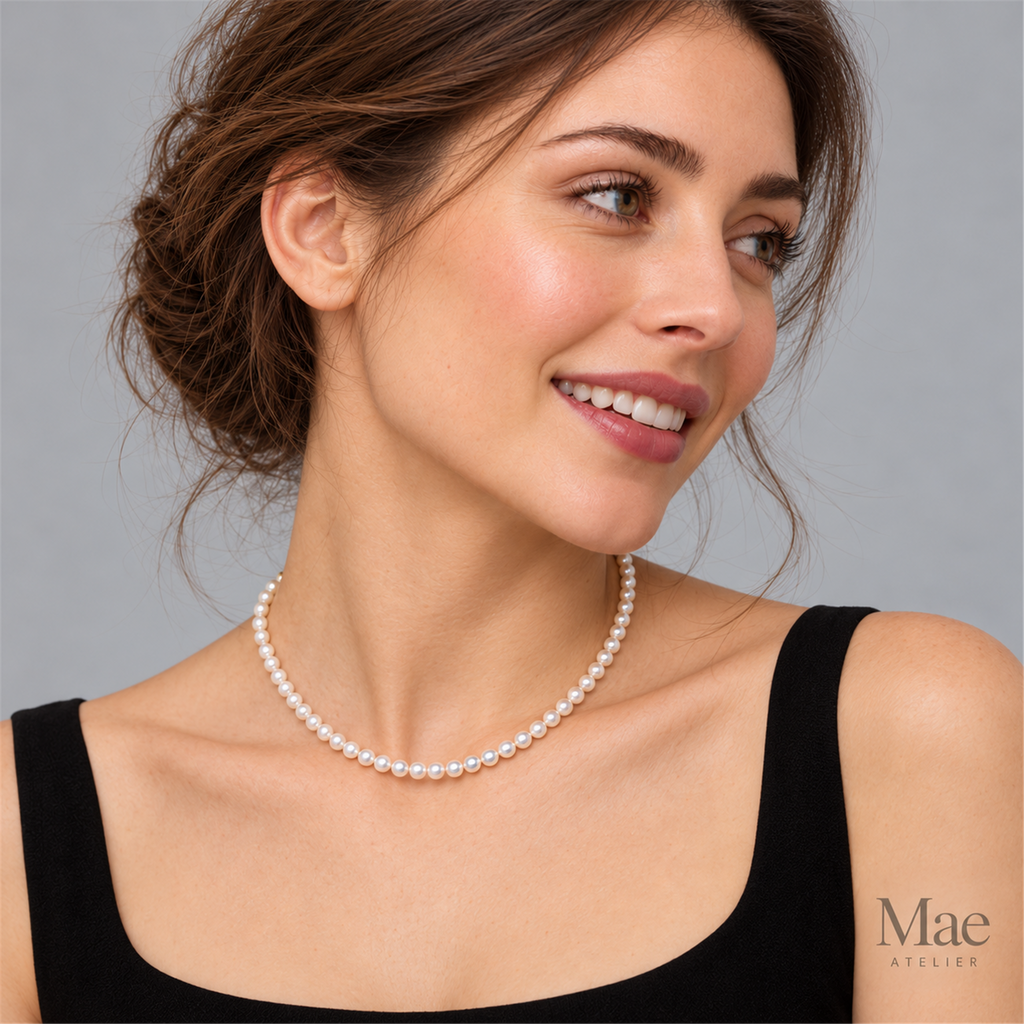 Aurora Everyday Pearl Necklace | Dainty Round Baroque Freshwater Pearls, Adjustable — model wearing the jewelry