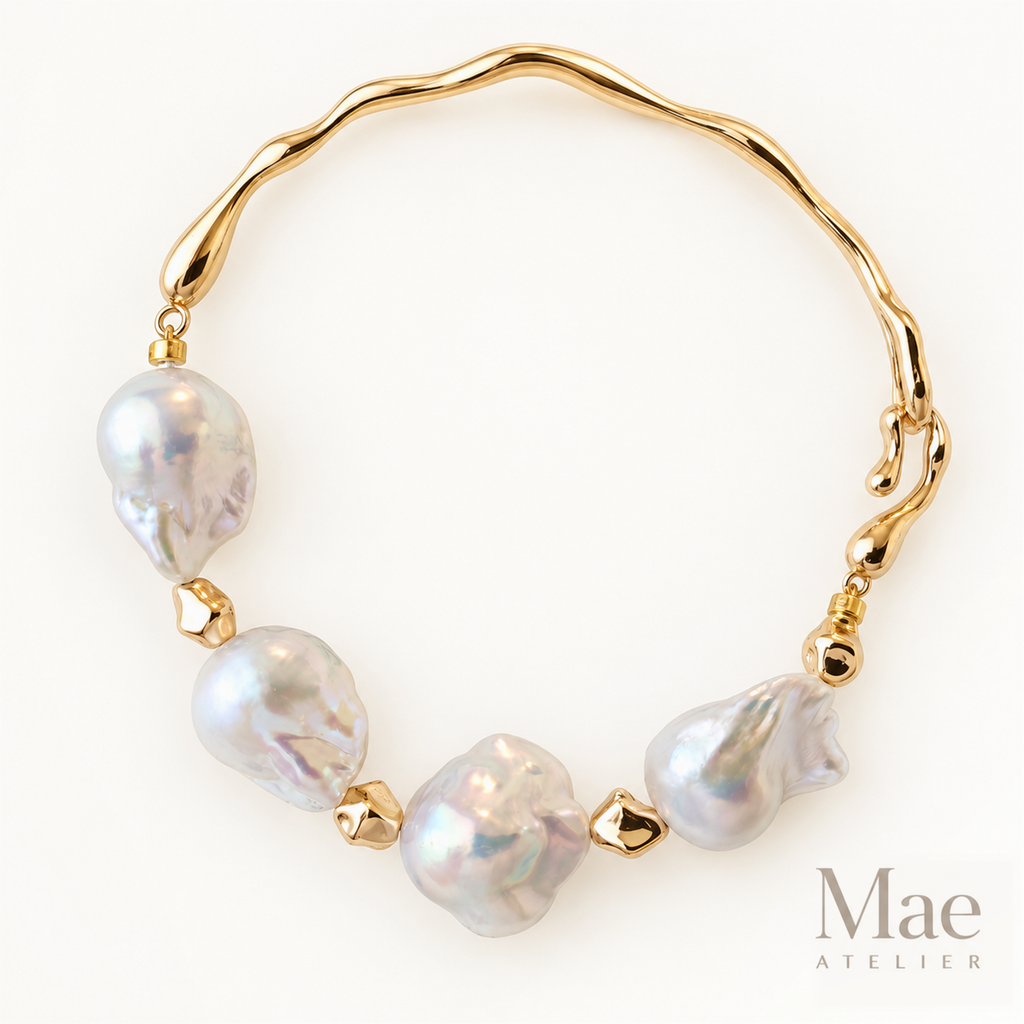 Aurora Wave Baroque Pearl Bracelet | Sculptural 18K Gold-Plated, Adjustable — hero view