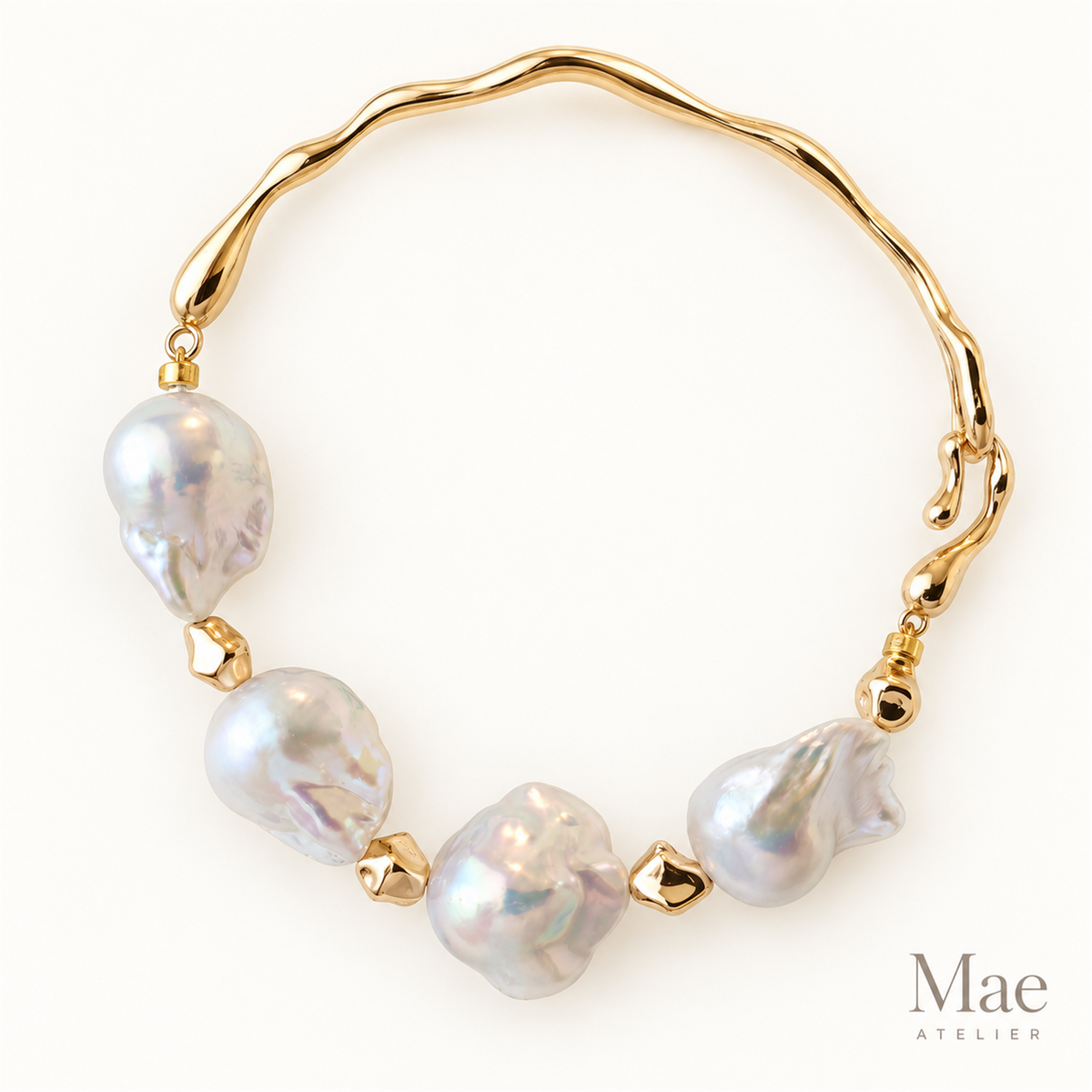 Aurora Wave Baroque Pearl Bracelet | Sculptural 18K Gold-Plated, Adjustable — hero view