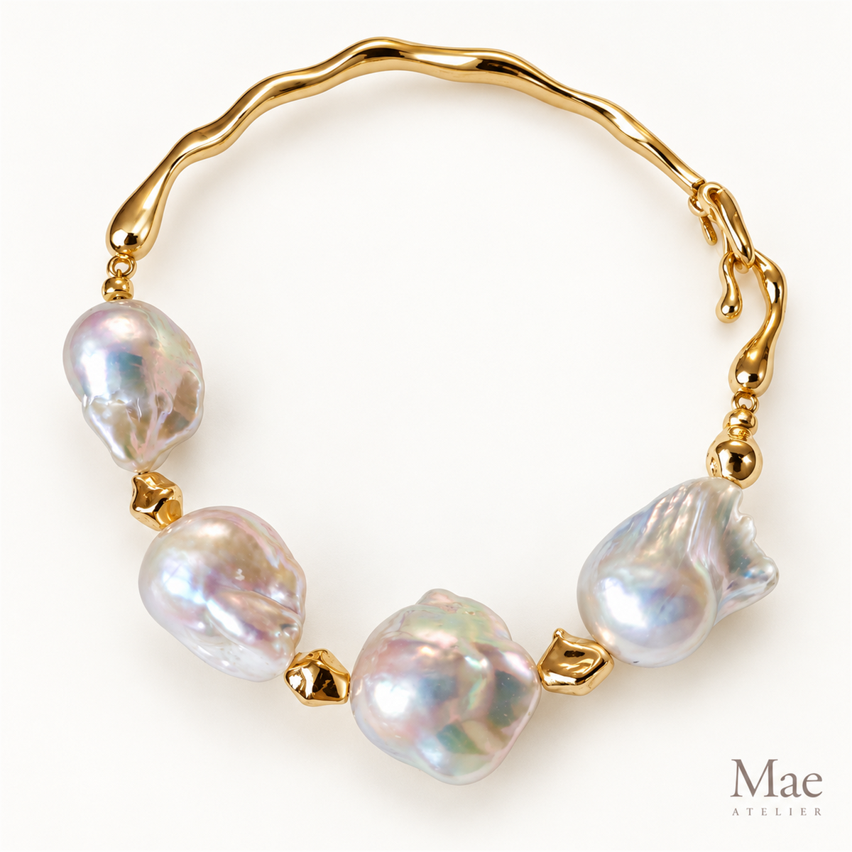 Aurora Wave Baroque Pearl Bracelet | Sculptural 18K Gold-Plated, Adjustable — full product view