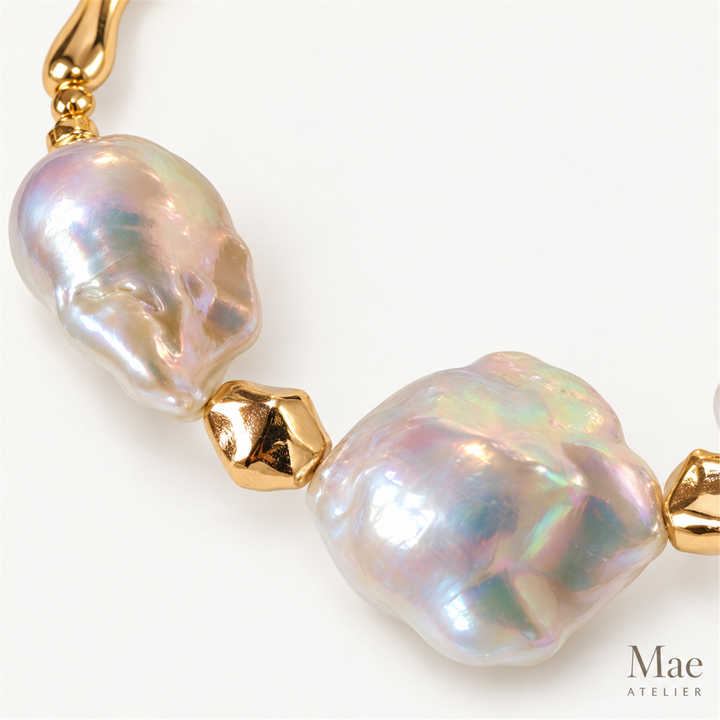 Aurora Wave Baroque Pearl Bracelet | Sculptural 18K Gold-Plated, Adjustable — pearl detail