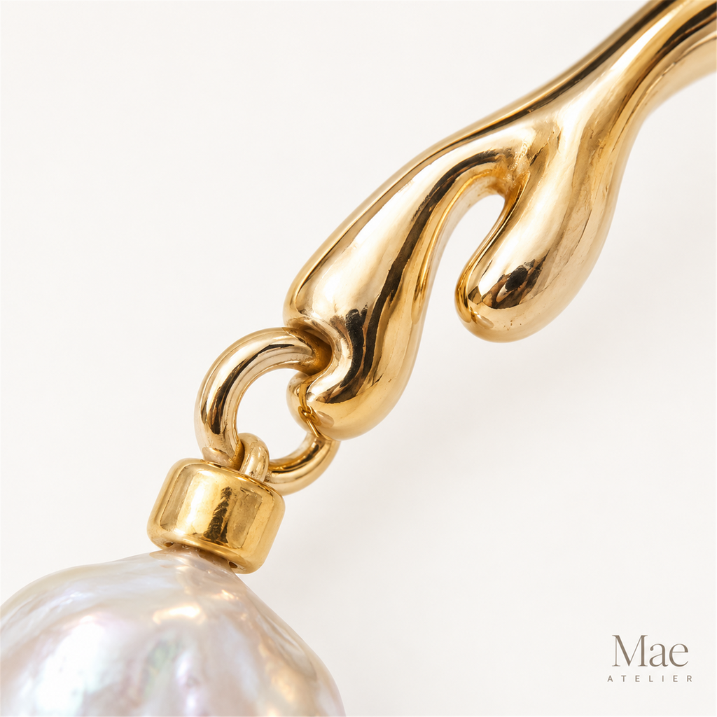 Aurora Wave Baroque Pearl Bracelet | Sculptural 18K Gold-Plated, Adjustable — hardware detail