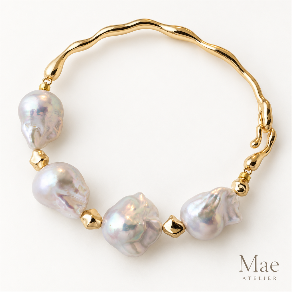Aurora Wave Baroque Pearl Bracelet | Sculptural 18K Gold-Plated, Adjustable — alternate angle