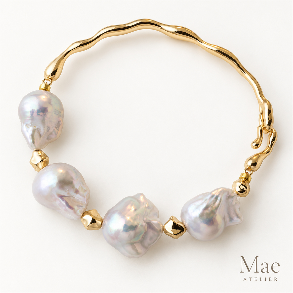 Aurora Wave Baroque Pearl Bracelet | Sculptural 18K Gold-Plated, Adjustable — alternate angle