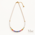 Beach Pearl Necklace with Rainbow Glass Beads, Freshwater Pearls — hero view