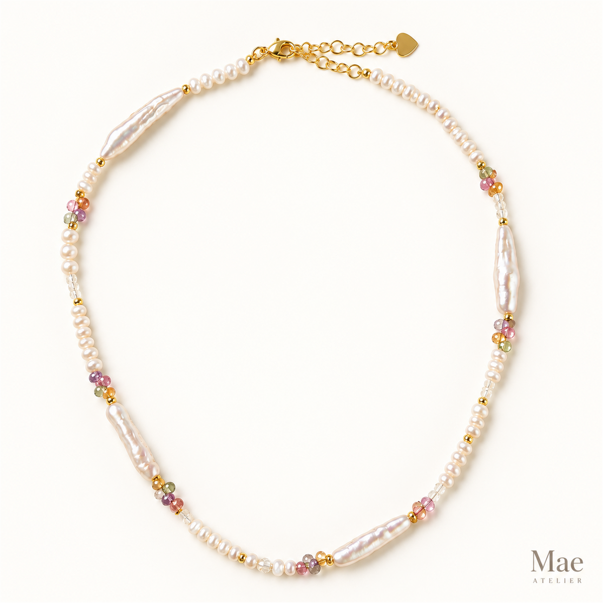 Biwa Pearl & Crystal Necklace | Stick Pearls, Colourful Beads — hero view