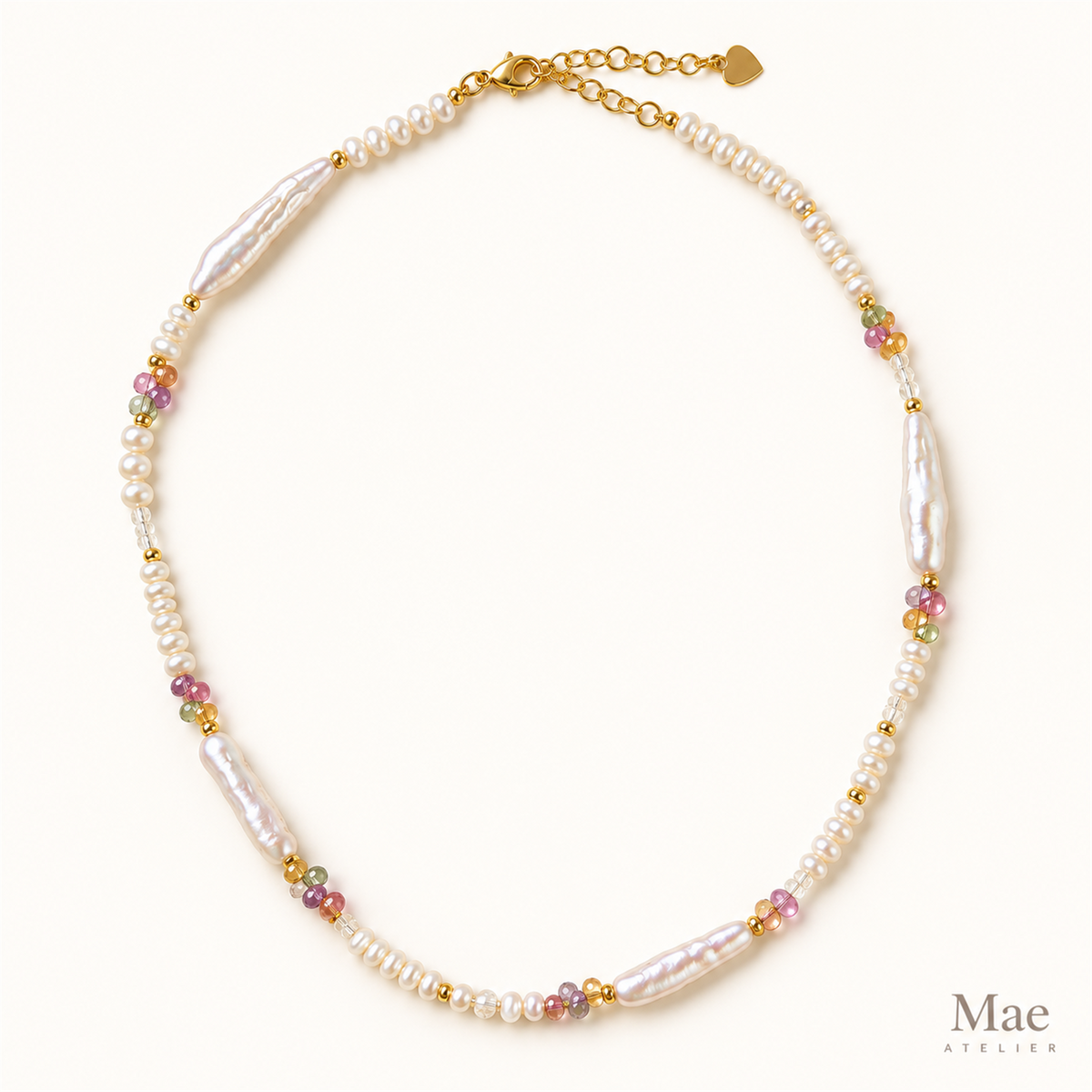 Biwa Pearl & Crystal Necklace | Stick Pearls, Colourful Beads — full product view