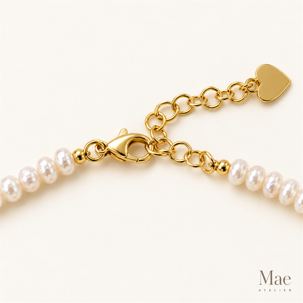 Biwa Pearl & Crystal Necklace | Stick Pearls, Colourful Beads — hardware detail