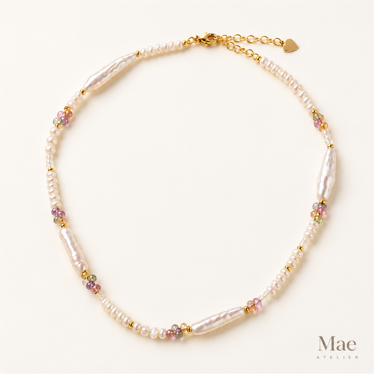 Biwa Pearl & Crystal Necklace | Stick Pearls, Colourful Beads — alternate angle