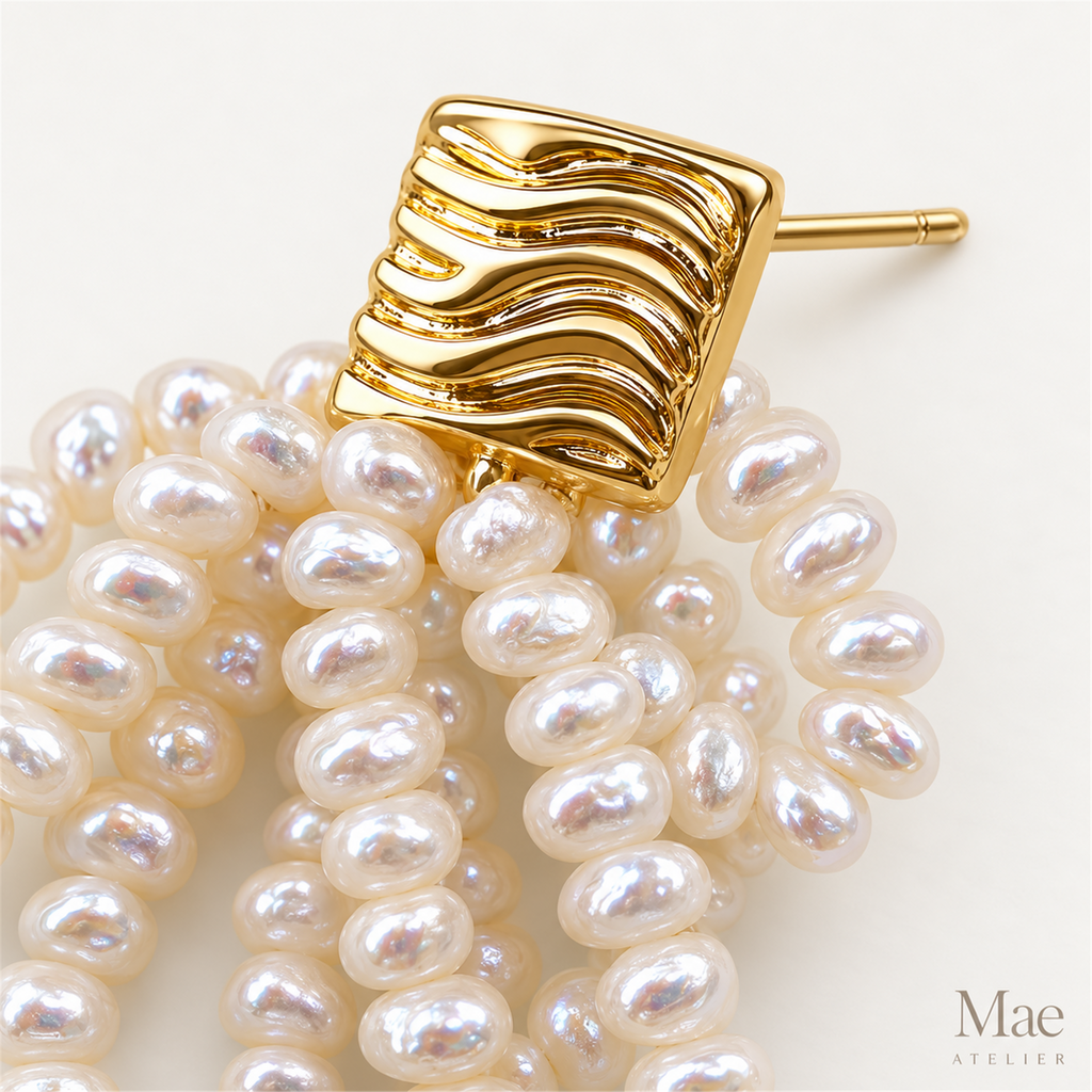 Aurora Pearl Loop Statement Earrings — hardware detail