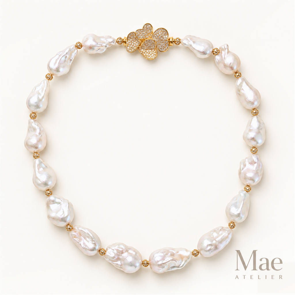 Statement Baroque Pearl Necklace – Large White Freshwater Pearls, Crystal Clasp — hero view