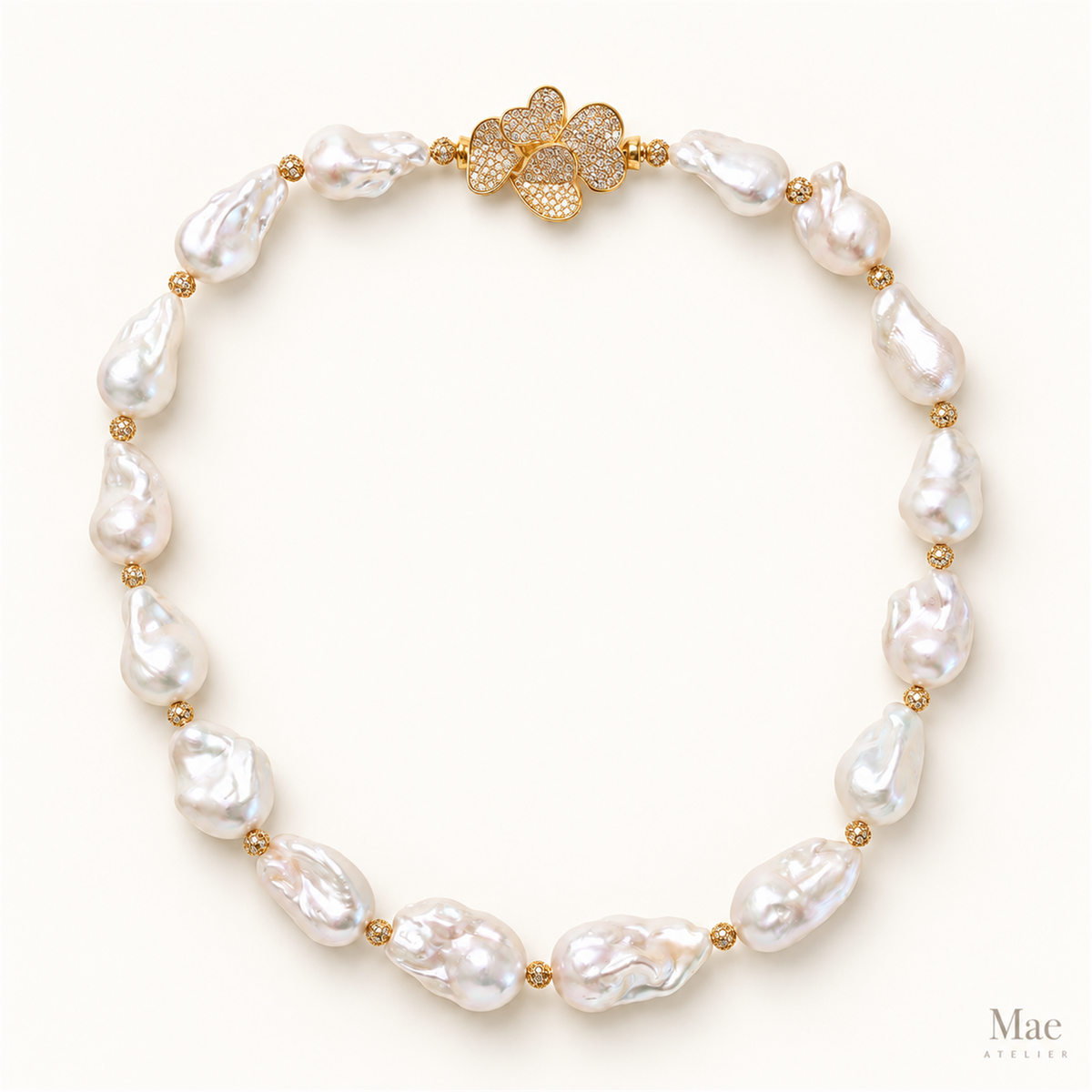 Statement Baroque Pearl Necklace – Large White Freshwater Pearls, Crystal Clasp — hero view