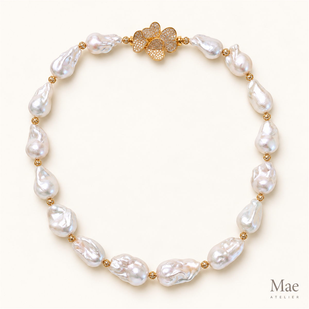 Statement Baroque Pearl Necklace – Large White Freshwater Pearls, Crystal Clasp — full product view