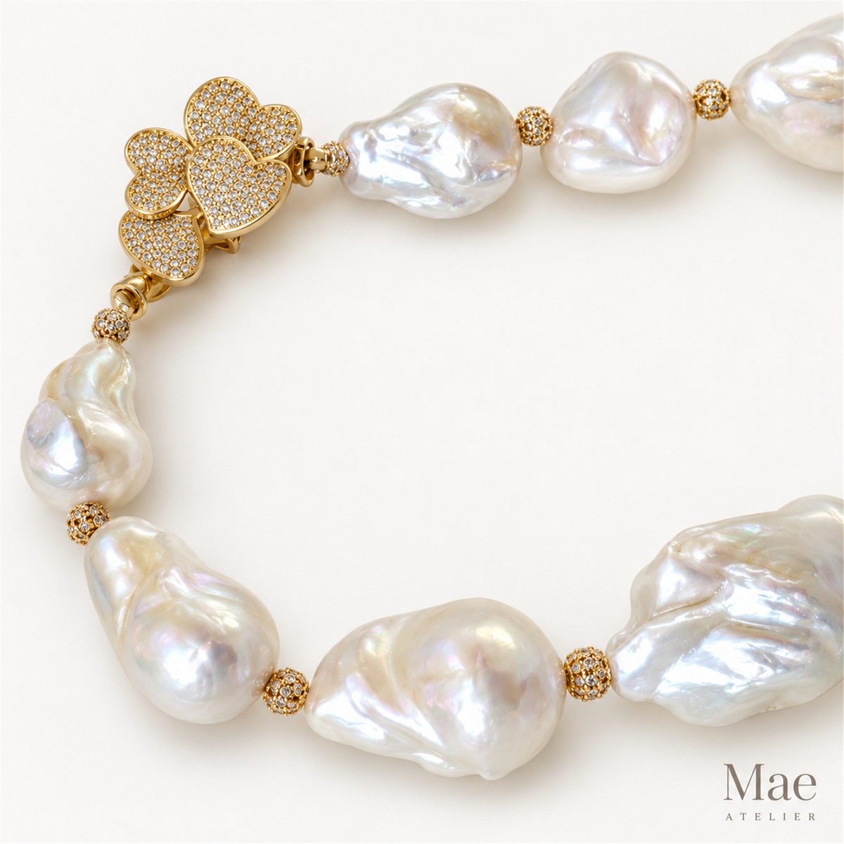 Statement Baroque Pearl Necklace – Large White Freshwater Pearls, Crystal Clasp — pearl detail