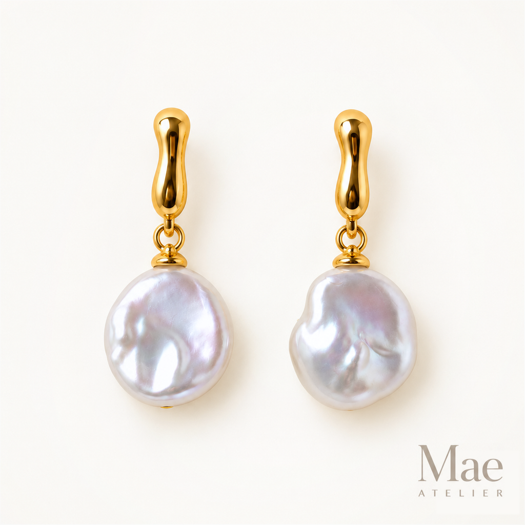 Minimalist Keshi Pearl Drop Earrings – Sculptural Gold Top, Top-Grade Luster — hero view