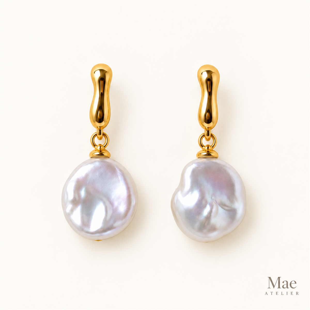 Minimalist Keshi Pearl Drop Earrings – Sculptural Gold Top, Top-Grade Luster — hero view