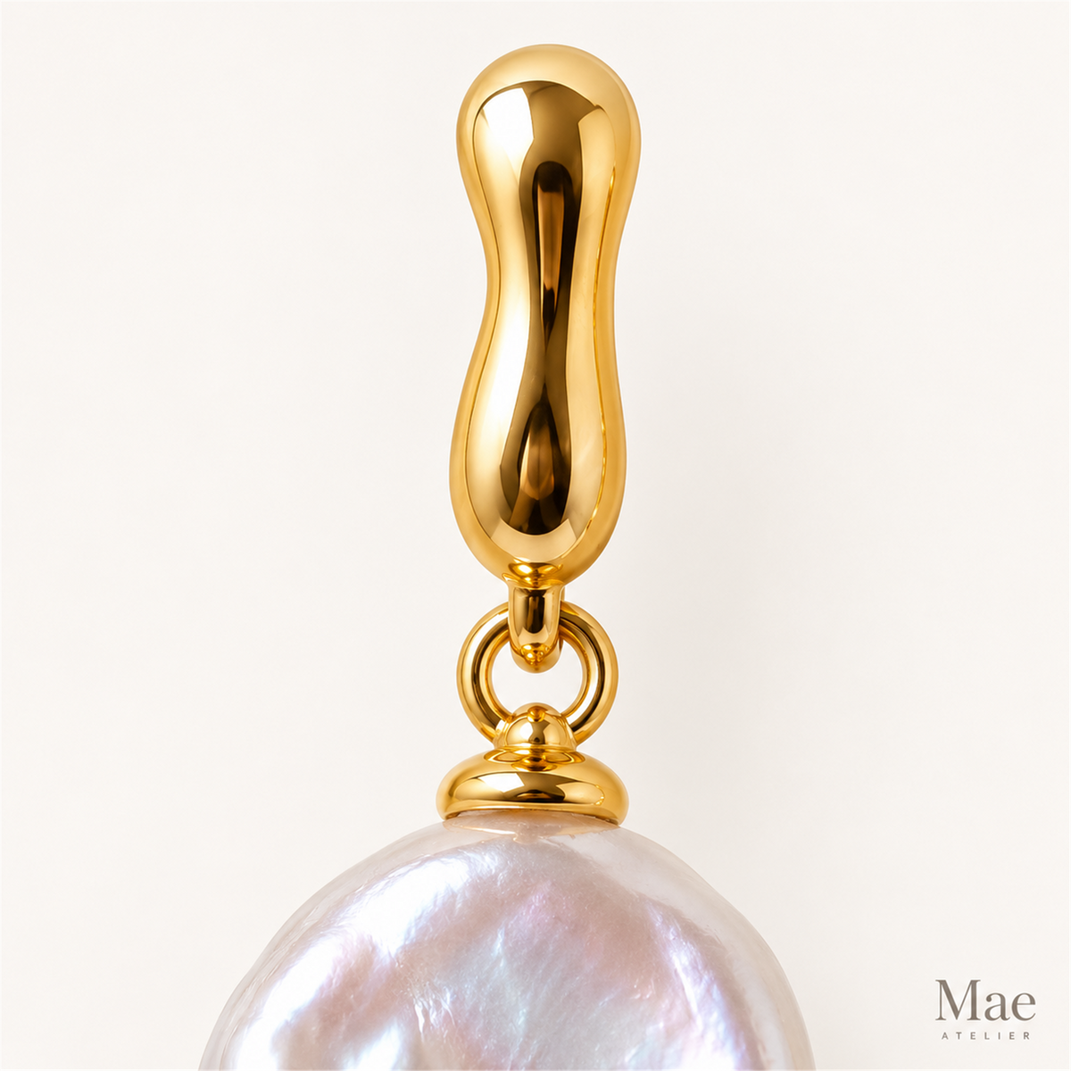 Minimalist Keshi Pearl Drop Earrings – Sculptural Gold Top, Top-Grade Luster — hardware detail