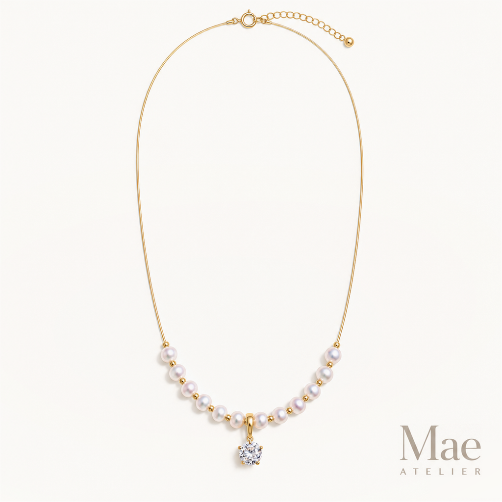 Freshwater Pearl Necklace, Gold Smile Pendant, Convertible Choker, 18k Gold-Plated Brass — hero view