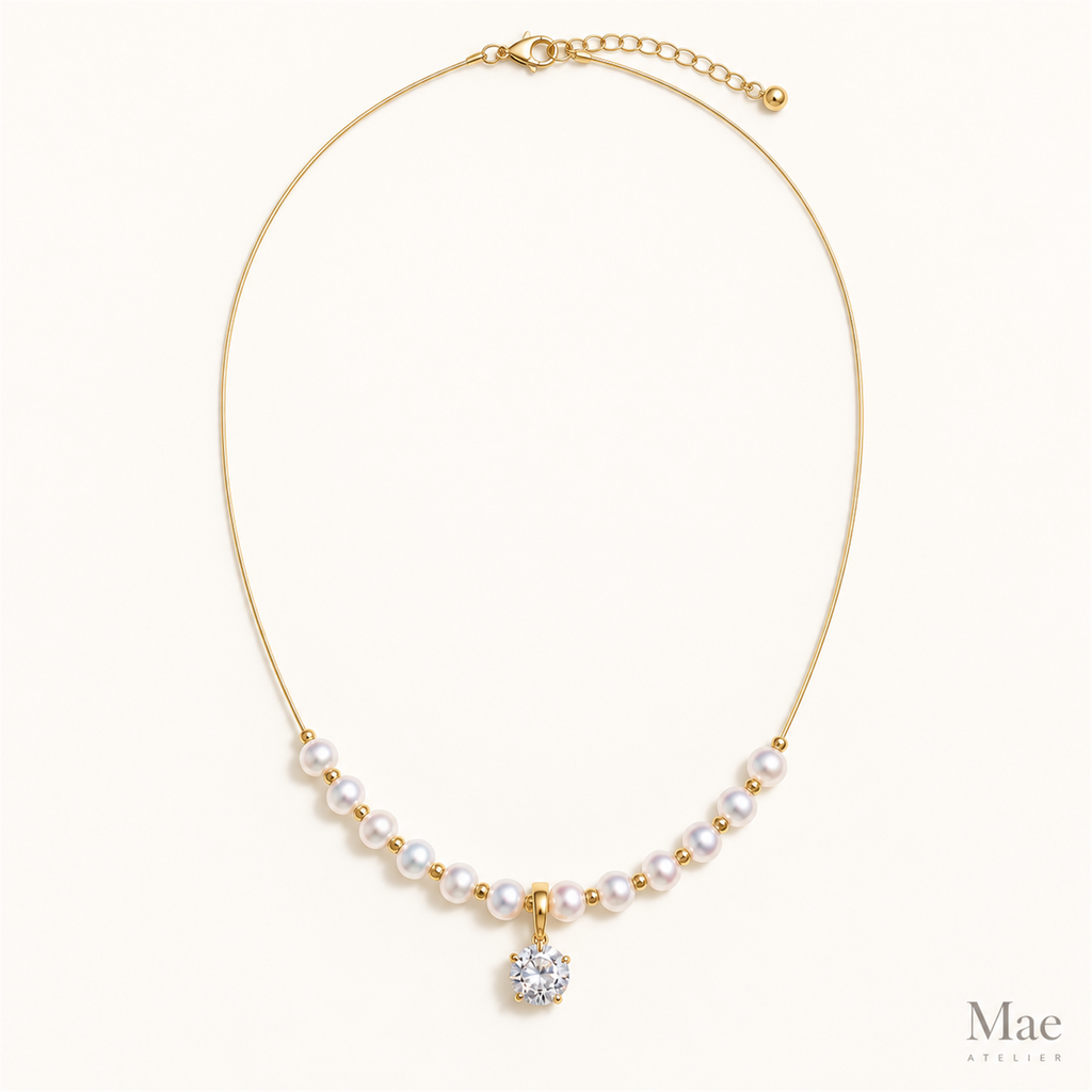 Freshwater Pearl Necklace, Gold Smile Pendant, Convertible Choker, 18k Gold-Plated Brass — full product view