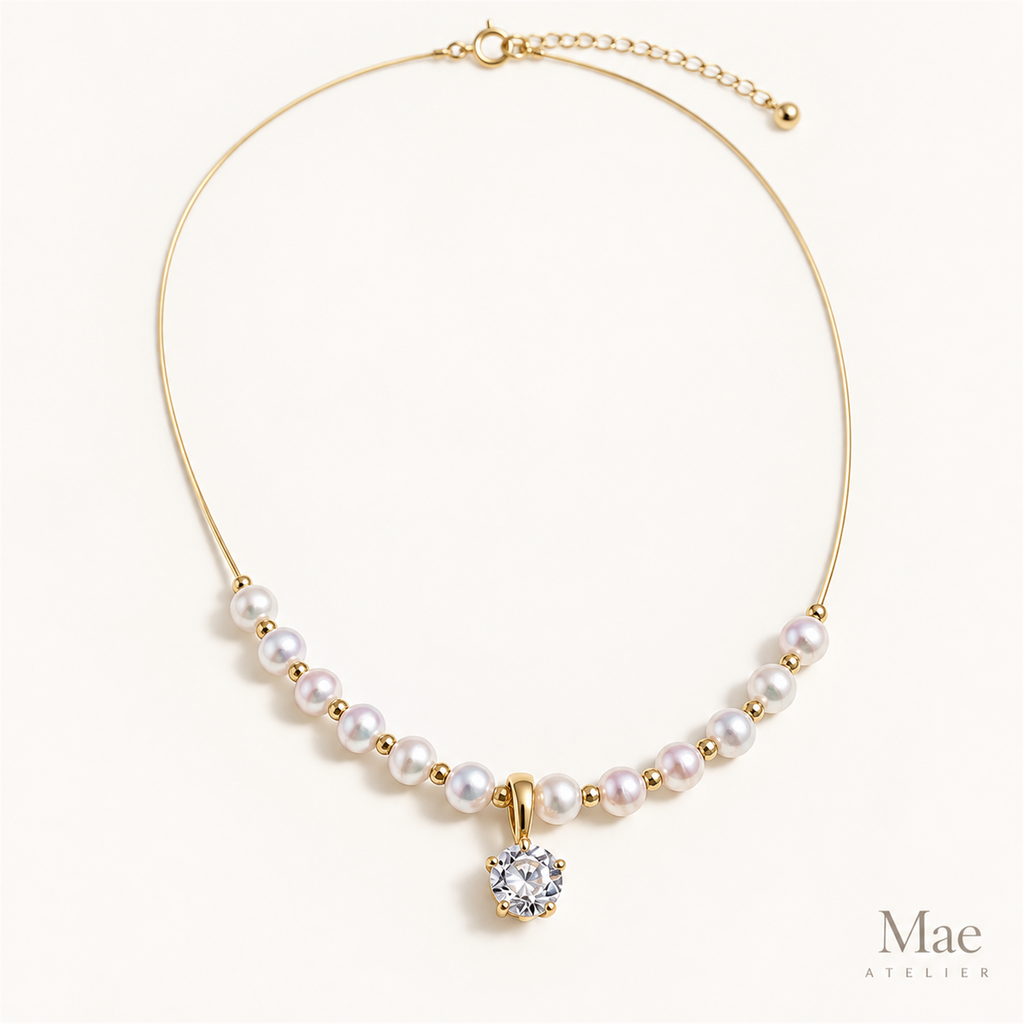 Freshwater Pearl Necklace, Gold Smile Pendant, Convertible Choker, 18k Gold-Plated Brass — alternate angle