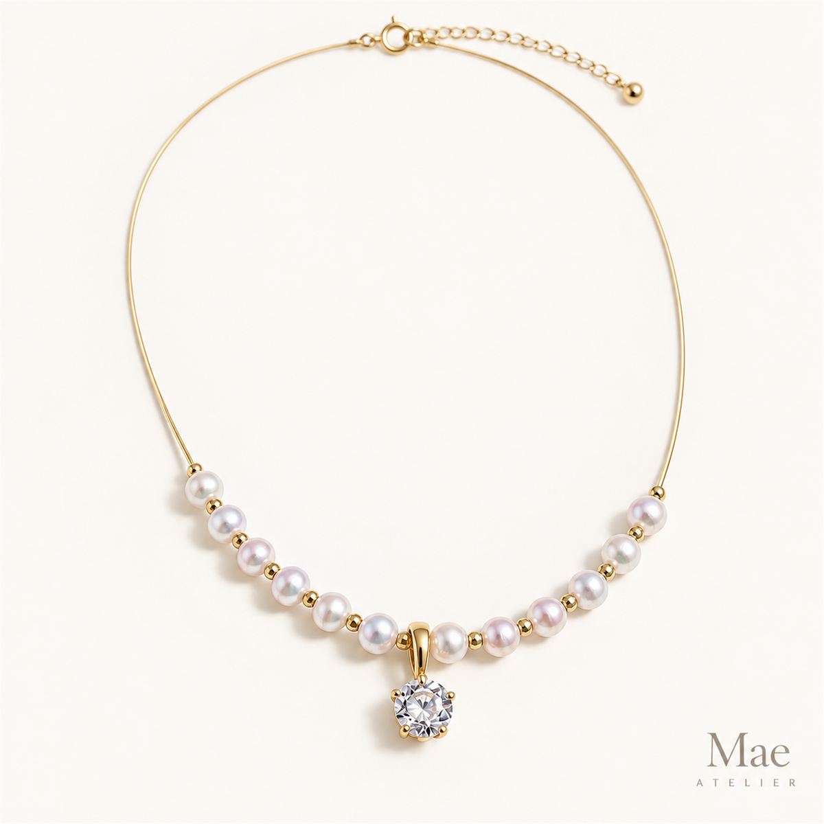 Freshwater Pearl Necklace, Gold Smile Pendant, Convertible Choker, 18k Gold-Plated Brass — alternate angle
