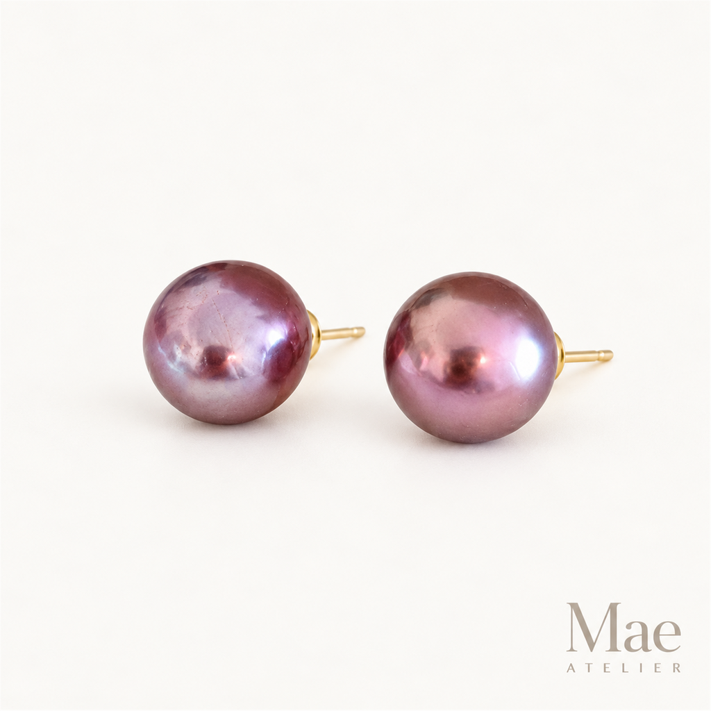 Natural Purple Edison Pearl Stud Earrings, 10-12mm Metallic — hero view