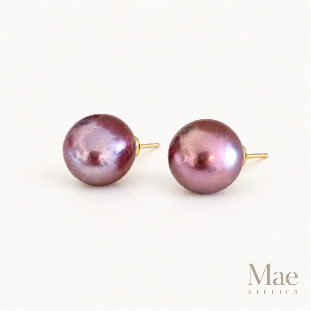 Natural Purple Edison Pearl Stud Earrings, 10-12mm Metallic — hero view