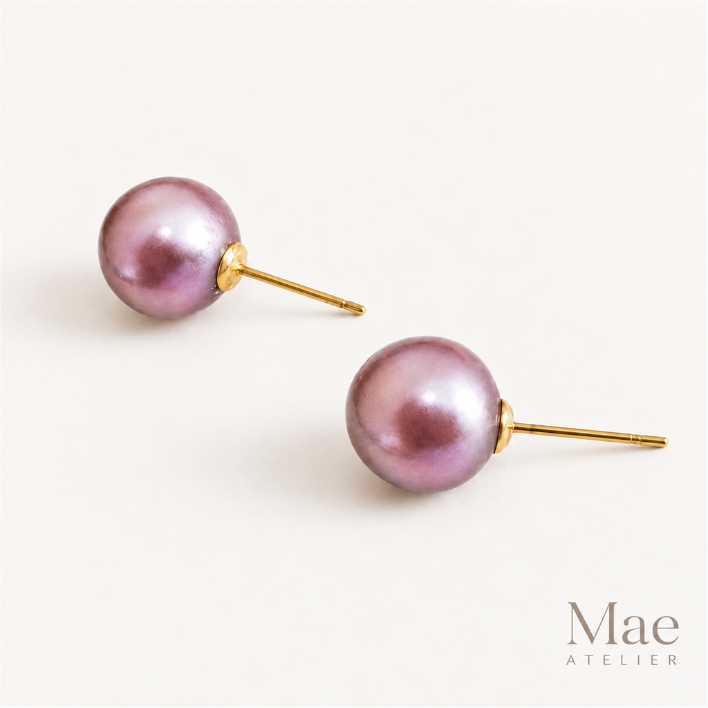 Natural Purple Edison Pearl Stud Earrings, 10-12mm Metallic — full product view